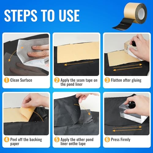 Pond Liner Seam Tape 4" x 30' - Double Sided Butyl Adhesive Tape for EPDM Liners, Waterproof Repair Patch for Ponds, Fish Ponds, Water Features & Outdoor Landscaping (Black)