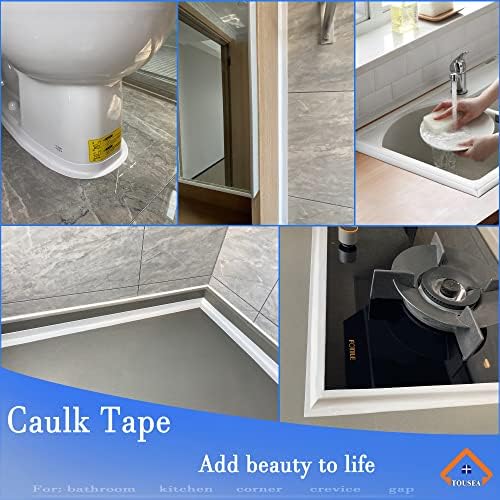 TOUSEA White 1.5" x10.5ft Caulk Tape for Tub, Toilet, Sink, Peel and Stick | White or Clear Sealing Tape for Toilet, Tub, Sink, Bath Peel and Stick Backsplash - Renter Friendly, Easy Install