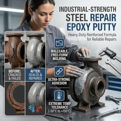 Steel Reinforced Epoxy Putty,Metal Repair Putty for Filling Cracks and Holes,Waterproof Heat-Resistant Epoxy Putty Repair Kit for Pipe Metal,Wood,Ceramic,Tile,Plastic(D)