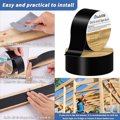 Oleitodh 10 Rolls Joist Tape Decks Bulk Flashing Tape for decking 2 Inch x 50' Weatherproof Butyl Sealant Deck Tape Joist-Beam Joist Tape for Wood Joists Decks Roof