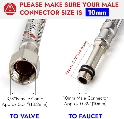 Midanya 24 Inch Sink Hose,3/8” Female x M10 Male Faucet Supply Lines,2 Pcs