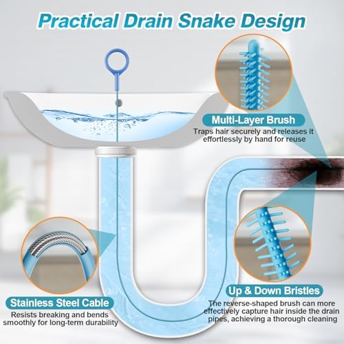 50 Inch Drain Snake Hair Drain Clog Remover Tool for Bathroom Sink – 4 Pack