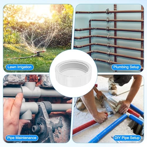 M METERXITY 4-Pack PVC Pipe End Cap Plug Adapter 2 inch, White | Female Thread Water End Cap Connector, with Sealing Tape, for Yard, Watering Irrigation Systems