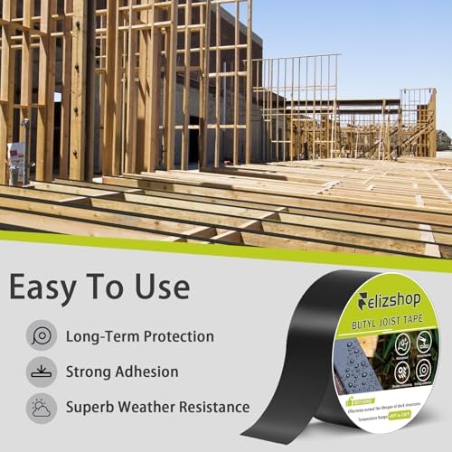 Joist Tape for Decking, 1 5/8" x 50' Butyl Tape, Waterproof Anti-Corrosion Joist Flashing Tape, Self-Adhesive Deck Joist Tape, Butyl Deck Tape for Flashing Deck Joists and Beams Protection（12 Rolls）