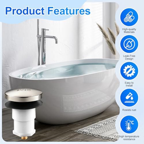 2 Pack 5/16'' Thread Studs Bathtub Drain Stopper, Bathroom Tub Drain Stopper 5/16'' Thread for Most Bathtubs Stopper (Brushed Nickel Cover)