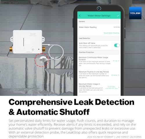 YoLink LeakStop 1-Channel for Toilets/Sinks, Auto Shutoff Valve & Leak Detector, Real-Time Monitoring, LoRa Long-Range, 2 AA Up to 5-Year Battery, App/SMS/Email Alerts – Hub Included