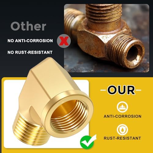 METALLIXITY 5PCS 1/8"FNPT x 1/8"MNPT 90 Degree Brass Barstock Street Elbow | Thread Brass Forged Pipe Fittings Adapters for Water Line, Tub Spout/Shower Head