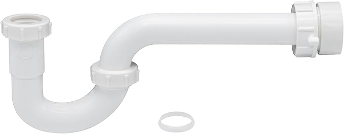 50 Pack 1-1/4 Inch P-Trap Kit, Polypropylene Tubular with PVC Marvel Adapter, Ribbed Threaded Nuts for Strong Leak-Free Connection, Includes J-Bend, Wall Arm & Washers