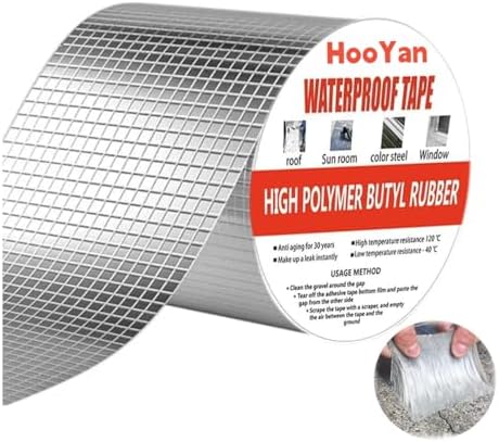 Butyl Tape Waterproof Aluminum Foil Tape 7.8in Wide 16.4ft Long (20CM X 5M) | for Outdoor Use, Corrosion Resistant, Repair for Metal Roof, RV, Windows (Silver)