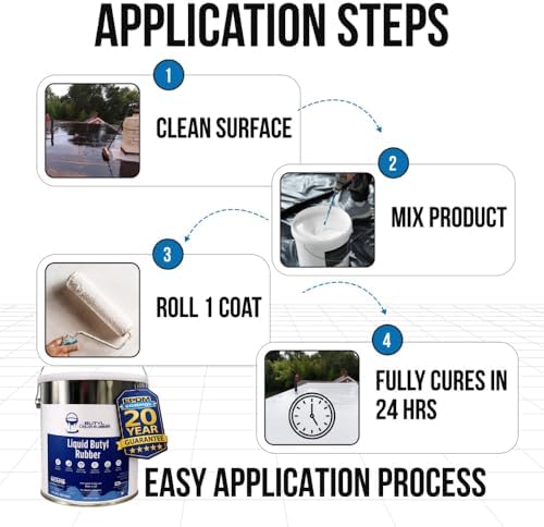 Best EPDM Liquid Butyl Rubber Roof Coating | Waterproof Roof Sealant | One Coat Application – No Primer Needed | Works on EPDM TPO Metal Fiberglass Concrete | 1 Gallon - White | Covers 50 Sq. Ft.