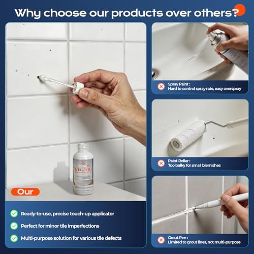 White Tub Tile Touch Up Paint, 50ml/2.5oz Porcelain Countertop Repair Paint