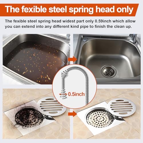 Drain Auger, Plumbing Snake With Drill Adapter, 35ft Heavy Duty Flexible Sink Steel Plumbing Auger Bathroom Hair Clog Removal Tool, Manual Or Powered - No auto retract or feed