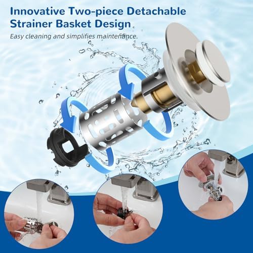 Hibbent 3 PCS Upgraded 3 in 1 Bathroom Sink Drain Strainer, Pop Up Stopper