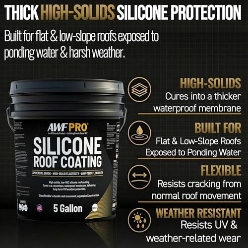 AWF PRO 100% Silicone Roof Coating, White, 5 Gallon