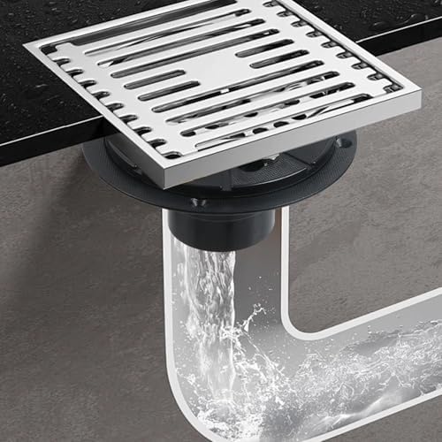 6-1/2 Inches Shower Drain Base Kit, Black Plastic Sub Drain with Base Flange and Rubber Gasket for Square/Linear Shower Installation, for Sewer Pipe Diameters of 2"