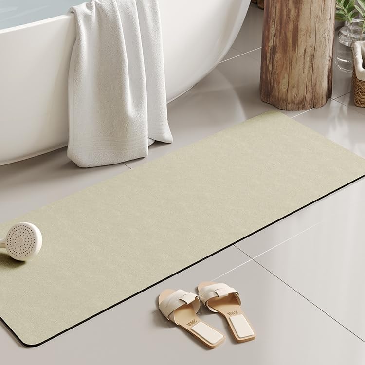Super Absorbent & Non-Slip Bath Mat Kit | Waterproof Drip Rail, Shower Floor Protector & Door Seal Strip | Cut-to-Fit for Tub & Shower (Beige, 47''x16'')