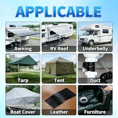 Black Waterproof Repair Tape 6 Inch x 180 Ft | 10 Mil Extra Thick Heavy Duty UV Resistant Patch Tape Ideal for RV, Awning, Tent, Tarp, Boat Cover & Fabric Outdoor Repairs