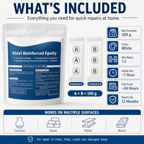 High Strength Multi-Purpose Repair Clay for Metal Wood Plastic Ceramic, Hand Kneadable Molding Adhesive, Waterproof Gap Filler Repair for Home, Plumbing, Automotive Fix (1PCS)