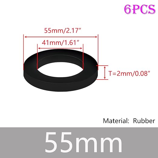Qrity 6 PCS Rubber Washer, Flat Washer Gasket, Rubber O-Ring, Sealing Gasket Washers, OD 55mm, ID 41mm, for Sealing Joints and Pipes
