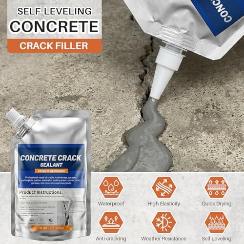 Concrete Crack Filler, Self-Leveling Magic Crack Filler for Concrete, Waterproof Repair Sealant for Cement Driveways, Patio, Sidewalk, Indoor & Outdoor, High Elasticity and Quick-Drying