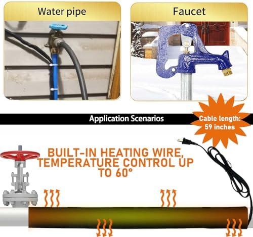 38.5" x 6" Water Pipe Heat Blanket Faucet Heating Blanket Winter Heating Tape for Metal and Plastic Pipes, 120V, Thermostat Max Temp 140˚F, OD Max: 1-1/4" (1)