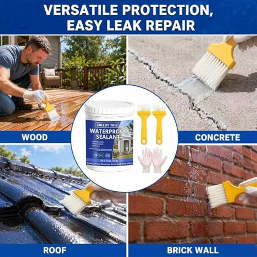 Clear Invisible Waterproof Sealant, Transparent Sturdy Roof Leak Repair Coating, No Trace Waterproof Paint for Wood Concrete Brick Metal, Includes 2 Brushes & Gloves