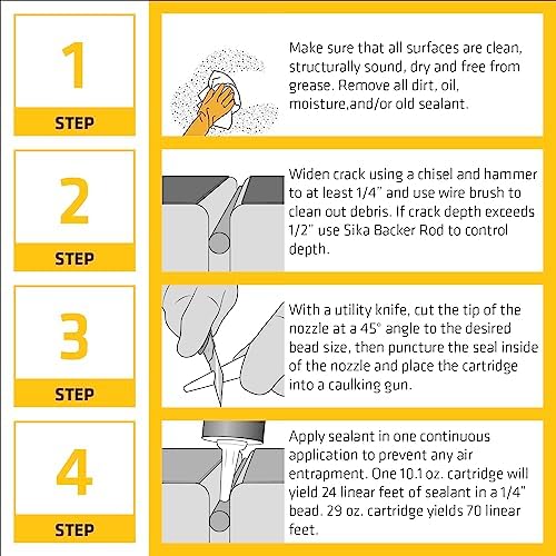 Sikaflex Self Leveling Polyurethane Sealant, Gray | Accelerated Curing | For Concrete Joints | Horizontal Application | 10.1 fl oz (4-Pack)