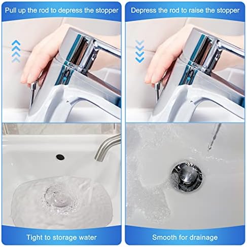 Enhon 2 Hole Pop Up Stoppers, Chrome Bathroom Sink Stopper fits Most Pop Up Drain Design, 4-1/2 Inch Tall, 1-3/8 Inch Cap Diameter, with Gasket Seal(6 Pack)