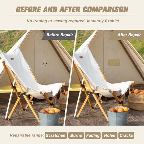 OAZ 4 x 79 inch Canvas Repair Patches Fabric Patch Self-Adhesive Canvas Repair Tape Waterproof Outdoor Gear Patch Kit for Boat Cover Awning Sofa Chair Couch Tent Bag (Brown)