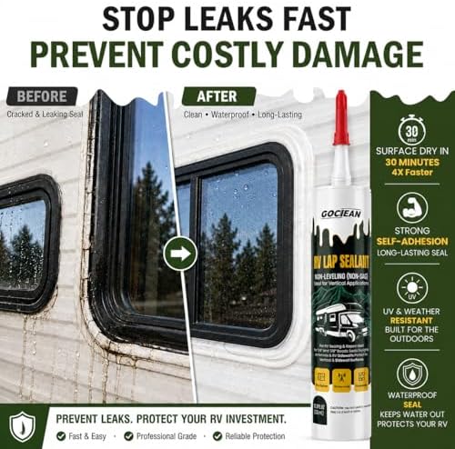 Non-Leveling RV Roof Sealant, Lap Sealant for RV Roofs, Windows, Skylight, Non-Sag RV Roof Sealant, Waterproof Clear RV Sealant, RV Caulking Sealant for Vertical Surface Leak Repair