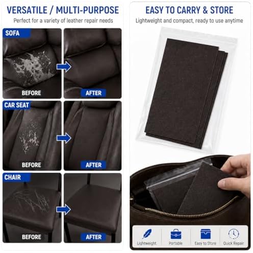 2PCS 8×4 Inch PU Leather Patch for Car Seat Repair, Self-Adhesive Leather Repair Patch Tape for Vinyl Leather Upholstery, Car Seat Furniture Repair Kit (Light Coffee)