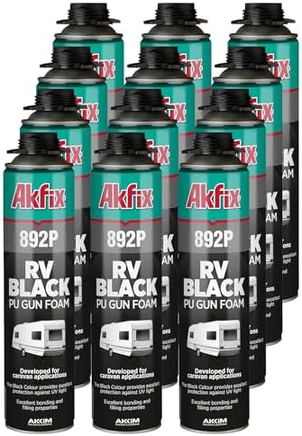 Akfix 892P Black Spray Foam Sealant (12x24oz)- UV Resistant Polyurethane Expanding Insulation, Waterproof, for RV, Pond, Waterfall & Landscape | Gun Use-Gun NOT Included | 24oz 12 Pack