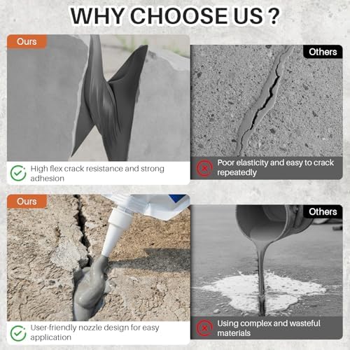 Concrete Crack Filler, Self-Leveling Magic Crack Filler for Concrete, Waterproof Repair Sealant for Cement Driveways, Patio, Sidewalk, Indoor & Outdoor, High Elasticity and Quick-Drying