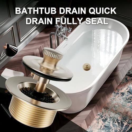 Bathtub Drain Stopper & Two-Hole Overflow Kit, Tub Drain Hair Catcher