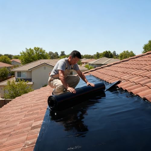 MYOYAY Self-Adhesive Rubber Roofing Membrane Roll, 39 in x 16.4 ft Waterproof Roof Repair Tape, Weatherproof Leak Patch Underlayment for Metal Roof Panels, House Porch & Shingle Roof Fix (Black)