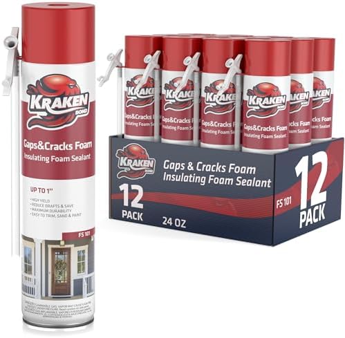 Kraken Bond Gaps & Cracks Expanding Foam Sealant - (12x24oz) High Expansion Polyurethane Spray Foam for Window & Door, Straw Use Waterproof High Yield Gap Filler - 12 Pack