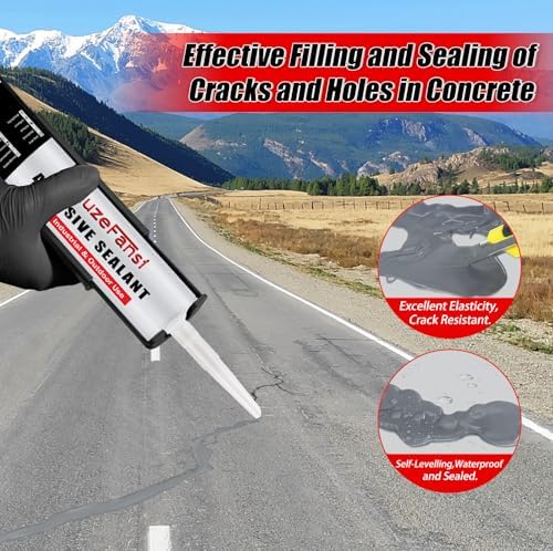 Concrete Crack Filler and Sealant Self-Leveling, Fast Curing Cement Crack Filler Concrete Sealer Outdoor Waterproof Caulking Glue for Cement-Based Materials Gray(10.1 fl. oz, 2 Pack)