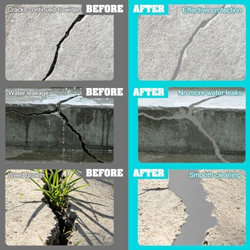 Concrete Crack Filler, 1.1LB Elasticity Self-Leveling Cement Crack Filler, Magic Crack Filler for Concrete Driveway, Walkway, Patio, Tile, Joints – Waterproof, Crack Resistant & Quick Curing, Grey