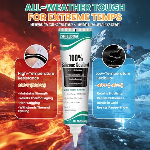 SHIELDOM Silicone Sealant Adhesive Silicone Caulk with Finishing Tool 100% Waterproof Seal Shrink & Crack Proof, Flexible, Strong Adhesion for Bathroom, Kitchen, Windows, Roof & Cars 150ML/5Oz (White)