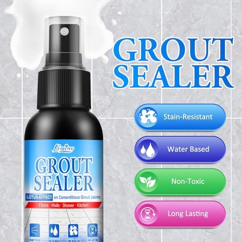 Grout Sealer - Tile Sealer Spray for Shower, Kitchen, Floor, Clear Grout Sealant Indoor & Outdoor for Marble, Granite, Mosaic, Non-Toxic & Low-VOCs, Waterproof & Long-Lasting Protection
