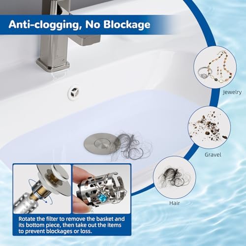 Hibbent 3 PCS Upgraded 3 in 1 Bathroom Sink Drain Strainer, Pop Up Stopper
