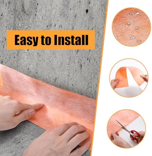 WUWEOT Waterproof Membrane, 5Inch X 98.5Ft 20Mils Thickness Shower Membrane Uncoupling Band, Polyethylene Fabric Tile Underlayment Seam Tape for Tile Wall Floor Bathroom Shower Sauna Steam Room