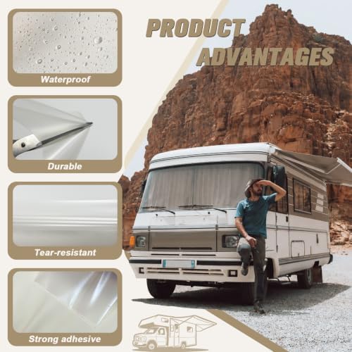 OAZ 4 x 79 inch Clear Waterproof Tent Repair Tape Fabric Patch Self-Adhesive Rv Awning Repair Tape Heavy Duty Outdoor Gear Patch Kit for Boat Cover Sun Shade Tarp Pop Up Camper (Clear)