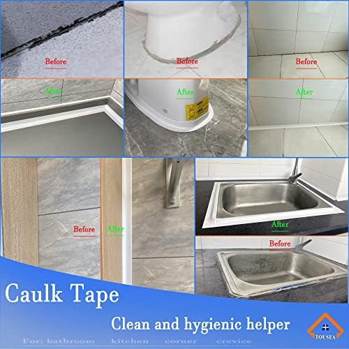 TOUSEA White 1.5" x10.5ft Caulk Tape for Tub, Toilet, Sink, Peel and Stick | White or Clear Sealing Tape for Toilet, Tub, Sink, Bath Peel and Stick Backsplash - Renter Friendly, Easy Install