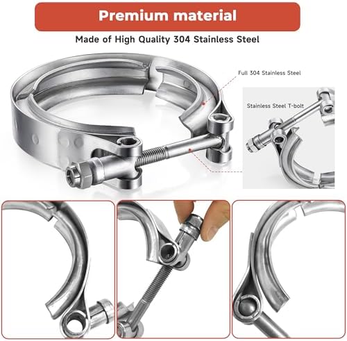 AKIHISA 2.36 Inch V Band Clamp-Stainless Steel_304, for Turbo Exhaust Down pipe Flange Kit, Racing Ford Pickup Truck Exchange Exhaust Accessories