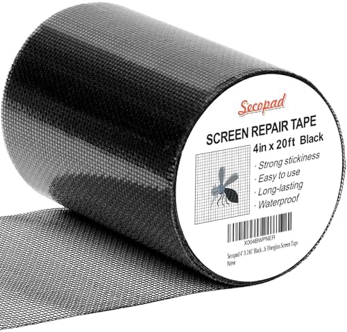 Secopad 4" x 240" (20FT) Screen Repair Tape, Screen Repair Kit, Black