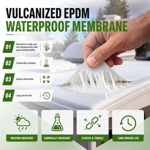 Pushglossy 1 Roll EPDM Rubber Roofing Membrane 50 Mil, 39" x 5 Ft, White