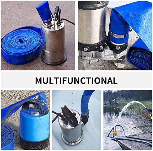 2" (Flat 3.4’’ width) x 100 FT Pool Backwash Hose Kit with Male NPT Adapter | Blue Reinforced Pool Drain Discharge Hose for Swimming Pool Filter Pump,with 2 Clamp and Thread Seal Tape