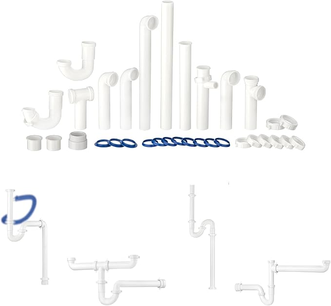 (1 Pack-White) eflyefly 1-1/2 inch Kitchen Sink Drain Kit Include All Necessary Component Replacement Tubular Plumbing