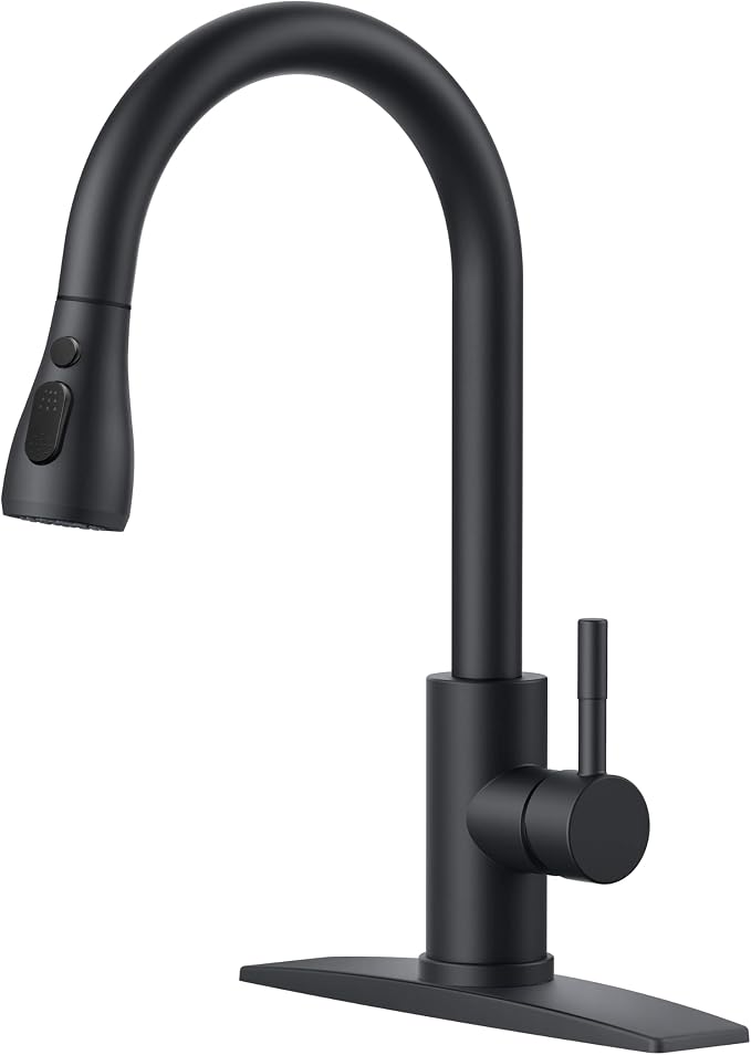 FORIOUS Black Kitchen Faucet with Pull Down Sprayer, Stainless Steel